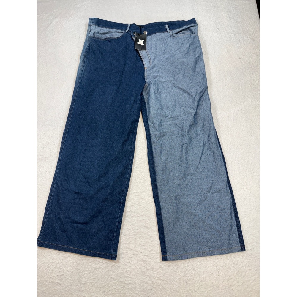 XPLUSWEAR Two Tone Wide Leg Jeans Plus Size 1X Blue Colorblock Denim Pants